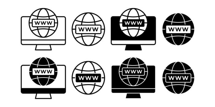 Domain www Black Icon Bundle for Internet Website and Online Address Concept vector