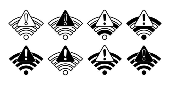 Network Error Black Icon Bundle for Connection Failure and Warning Alert Design vector