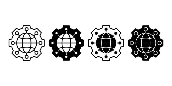 Network Settings Gear Black Icon Bundle for Internet Configuration and Management vector