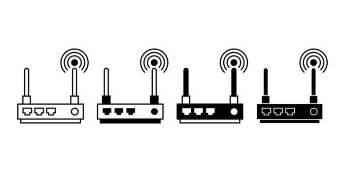 Modem Device Black Icon Bundle for Internet Connection and Wireless Communication vector