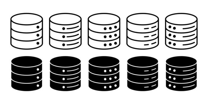 Database Server Black Icon Bundle for Information Storage and System Management vector