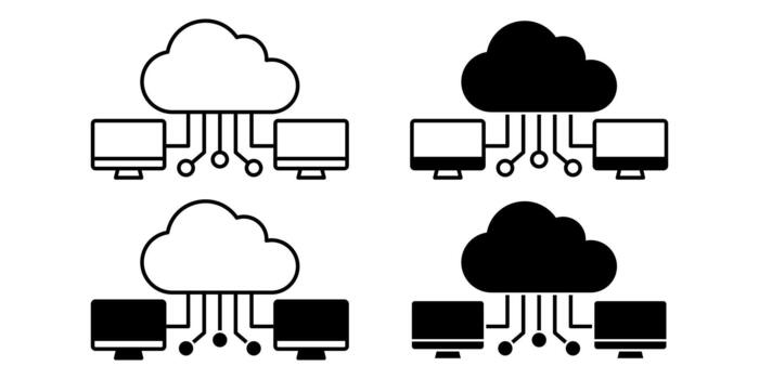 Cloud Computing Black Icon Bundle for Digital Technology and Online Data Storage vector