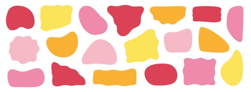 Abstract organic shape round irregular form pack. Liquid organic blob curve fluid shape figure. Abstract liquid bubble, wavy different form. Soft round oval pattern background. vector