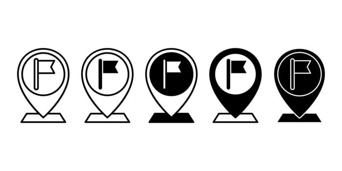 Flag Location Marker Black Icon Bundle for Destination and Goal Map Design vector