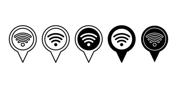 WiFi Signal Location Pin Black Icon Bundle for Network and Connectivity Map Design vector
