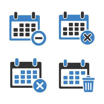 Four calendar icons showing delete and cancel actions remove vector