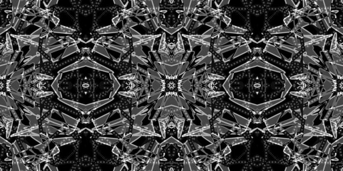 Intricate Ornamental Shard Pattern on Black. pattern fabric. Grayscale and Muted Color Modern Art Backdrop. Contemporary Dark Textile Print with Symmetrical Lines. Geometric Pattern desi vector