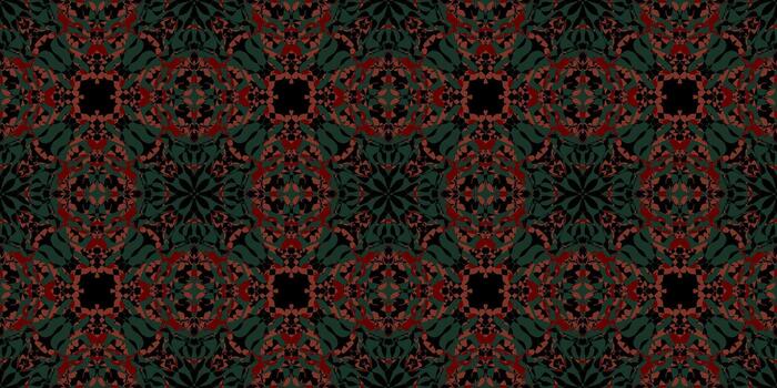 Gothic Luxury Damask Symmetrical Pattern. pattern textile. Black, Red, and Green Abstract Brocade Texture. Victorian Style Abstract Motif. Ornate Abstract Mosaic Wallpaper Texture vector