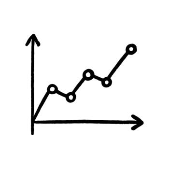 Simple hand drawn line graph showing upward trend and data points vector