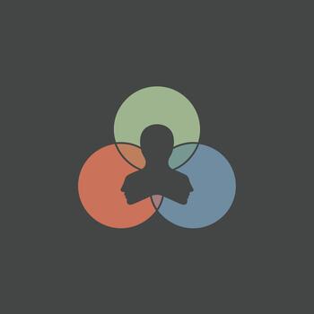 un personas silueta es representado dentro un venn diagrama de Tres superposición círculos, significando relaciones vector