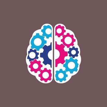 estilizado cerebro ilustración compuesto de vistoso engranajes, simbolizando pensamiento procesos y mecánico pensando vector