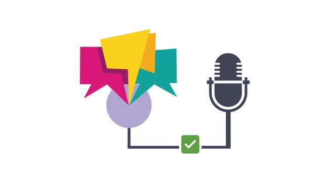 un ilustración de un micrófono conectado a vistoso habla burbujas, simbolizando comunicación y radiodifusión vector