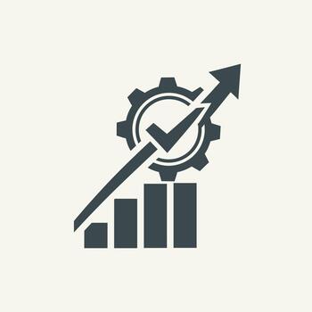 negocio crecimiento gráfico con engranaje y marca de verificación icono simbolizando éxito y eficiencia en operaciones vector