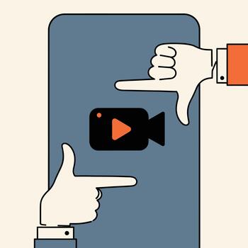 manos enmarcado un teléfono inteligente pantalla mostrando un jugar icono, simbolizando contenido creación y digital medios de comunicación vector