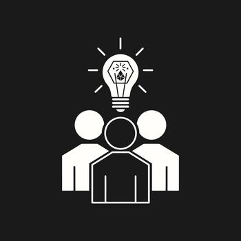 trabajo en equipo y un brillante idea representado por un bombilla con un diamante adentro, aislado en vector