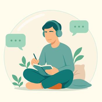 introvertido hombre contenido en su propio mundo vector