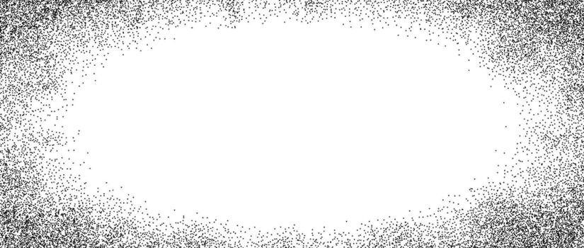 Sand grain gradient texture. Stippled radial border overlay. Fading sprayed dot frame background. Grange dotted noise pattern wallpaper with zoom effect. Vignette grainy halfton patern backdrop vector