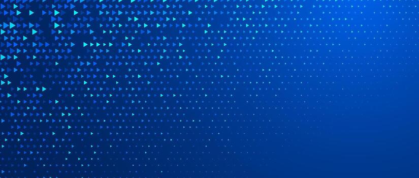 Blue neon triangle texture. Glowing arrow geometric background. Tech triangular mosaic pattern wallpaper. Fading arrow halftone gradient for science poster, healthcare banner, business booklet vector