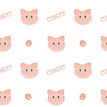 sin costura modelo con dibujos animados gato caras, pata huellas dactilares, y maullar texto vector