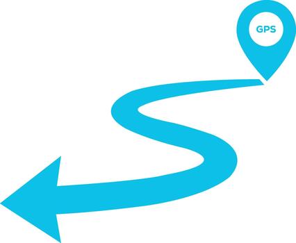 GPS Route with Blue Curving Arrow, Dynamic Navigation Path Icon for App and Digital Map. vector