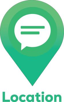 Green Filled Location Chat Bubble Icon, Map Pin with Message Symbol for Communication App. vector