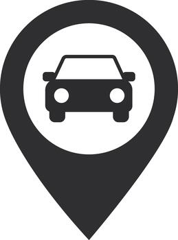Car Location Pin Icon, Filled Black Map Marker Symbol for Vehicle Tracking, Taxi and Ride Sharing Apps. vector