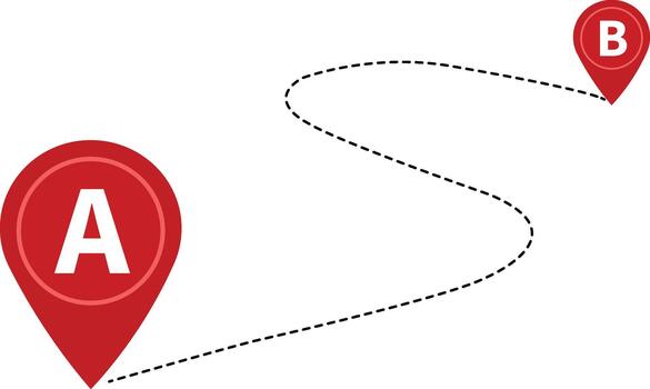 Map Route from A to B with Red Filled Location Pins, Dotted Line Path for Travel and GPS Navigation. vector