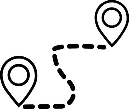 mapa ruta con ubicación alfiler y X marca icono, contorno navegación camino para ha fallado o cancelado se detiene vector