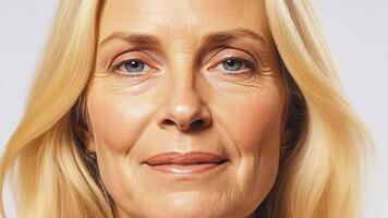 de omvandling en kvinna in i ett äldre kvinna använder sig av zoom. de bilder mjukt omvandla och utvecklas, förmedla de väsen av tillväxt och förändra, de omvandling av ålder. video