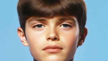 omvandling av en pojke in i en mogna man använder sig av zoom. de bilder mjukt omvandla och utvecklas, förmedla de väsen av tillväxt och förändra, de omvandling av ålder. video