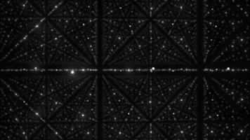 vit och svart Färg flera olika lysande flytande partiklar 3d rutnät matris design teknologi bakgrund video