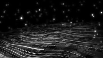 vit och svart abstrakt 3d digital data Vinka med lysande partiklar och dynamisk rader på en hi-tech teknologi mörk bakgrund video