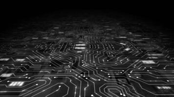White and Black color 3d computer microchip glowing circuit board futuristic data transfer technology background video