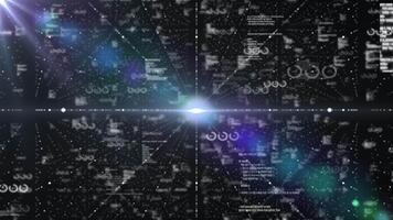 vit och svart flygande genom digital hi-tech rutnät stor data strömma binär koda matris design teknologi bakgrund video