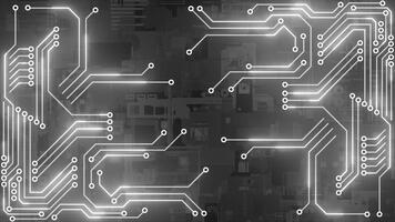 White and Black color abstract shapes forming cyberspace glowing circuit board design digital loop able technology background video
