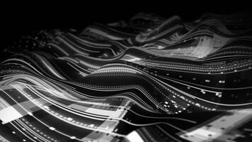 vit och svart Färg abstrakt 3d digital data Vinka med lysande partiklar och dynamisk rader på en hi-tech teknologi mörk bakgrund video