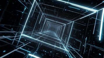 trogen kvant partikel animation, roterande 4d hypercube rutnät med neon rader, avancerad bakgrund 3 video