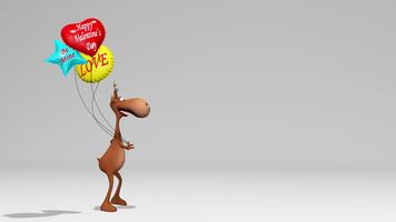 3d Rendern Animation zum Valentinsgrüße Tag. ein komisch Hirsch Spaziergänge mit rot Herz geformt Ballon. mit Alpha Kanal. glücklich Valentinsgrüße Tag. video