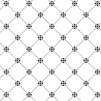 Geometric pattern black diamond grid with floral-like motifs at intersections, white background, flat perspective, clean lines, symmetrical, minimalist, elegant, and evenly lit. vector