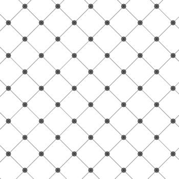 A seamless pattern of small, dark floral dots connected by thin gray diagonal lines on a bright white background, creating a geometric, elegant design. vector
