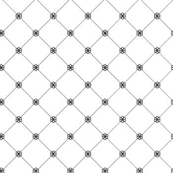A repeating pattern of small, stylized black flowers on a white background, connected by thin diagonal lines, creating a delicate, airy, and elegant ambiance. vector