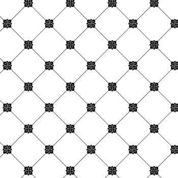 crear un sin costura modelo de negro cuatrifolio floral motivos conectado por Delgado diagonal líneas en un limpiar blanco fondo, evocando un simple, elegante diseño. vector