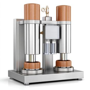 Advanced bottling and corking machine on white background for industrial and manufacturing use photo