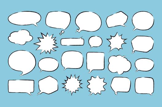 Set of dialog boxes of clouds for comics with a decorative outline. Flat dialog box design template. Dies for design and layout of books, magazines, booklets, design in social networks, etc. vector