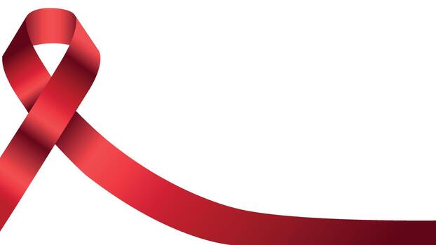 A bold red ribbon, forming a loop and tail, curves across a white background. The ribbon has a gradient of red and subtle line texture, symbolizing awareness vector