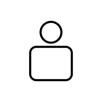 A minimalist outline icon depicting a human figure with a circular head and a rectangular body, symbolizing a user or profile. vector
