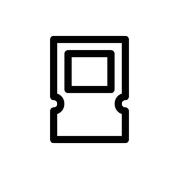 A minimalist black and white line drawing of a ticket with a perforated edge and a rectangular window. vector