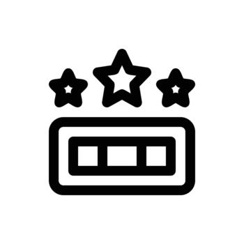 un sencillo negro y blanco icono presentando Tres estrellas posicionado encima un rectangular forma conteniendo Tres menor cuadrícula. vector