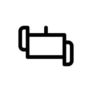 un minimalista negro y blanco icono presentando un rectangular forma con circular elementos en cualquiera lado, sugerencia un cámara lente o óptico dispositivo. vector