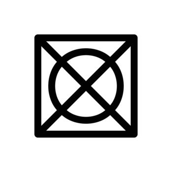 A black and white icon representing the do not tumble dry laundry care instruction, featuring a square with a circle inside, both crossed out with an X. Laundry Line Icon. Isolated Clip Art. vector